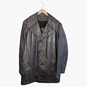Vintage 70s Sears Brown Leather Coat | Zip Out Faux Fur Lining | Men's M/L